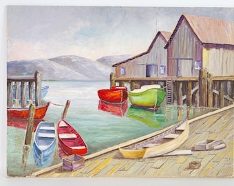 Original Acrylic Harbor Painting Unframed 18x24
