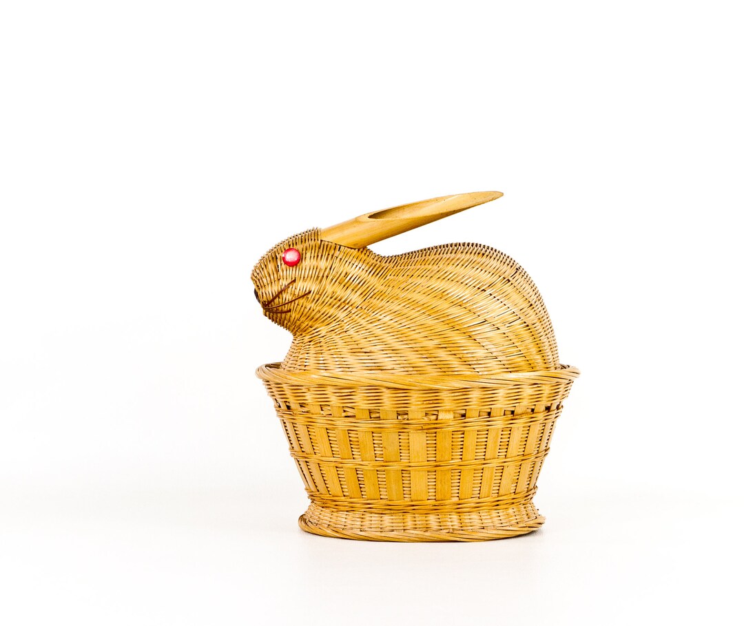 Walnut Ridge Rabbit Basket Vintage Wicker Bunny Rabbit Basket Easter Decor Woven Farmhouse Animal ...