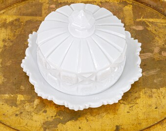 Vintage White Milk Glass Cheese Dome Butter Dish