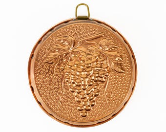 Vintage Tin Lined Copper Mold with Grape Motif