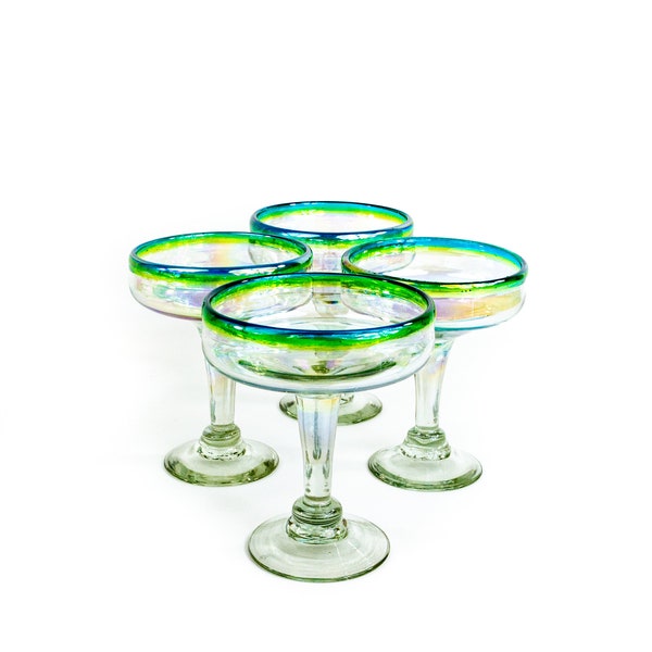 Aurora borealis rainbow sheen Margarita glasses set of four