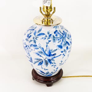 Pair of Marine Blue & White ChinoiserieTable Lamp with Bird Motif