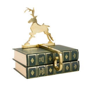 Vintage Brass Reindeer Stocking Holder, Christmas Mantel Decor, two available
