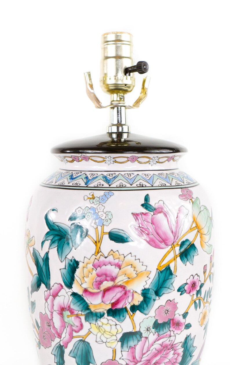 Pink Chinoiserie Ginger Jar Lamp Floral Chinoiserie Table Etsy