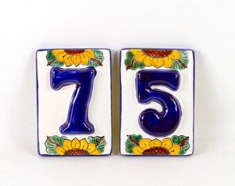 Ceramic House Number Tiles 5 and 7 Sunflower