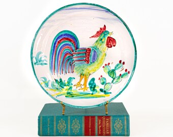 Hand Painted Rooster Plate Folk Pottery 11 Inch