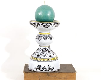 Black White Chinoiserie Porcelain Candleholder