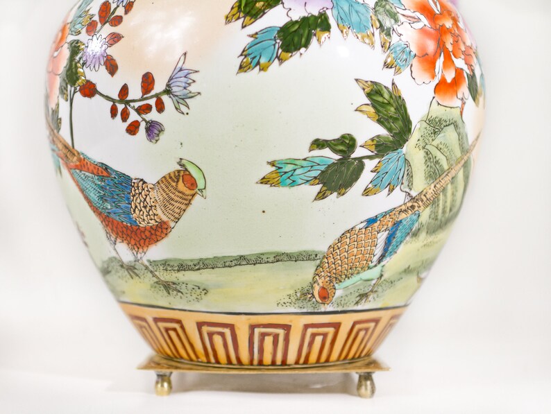 Chinoiserie Ginger Jar Vase Vintage Asian Chinoiserie Vase Etsy