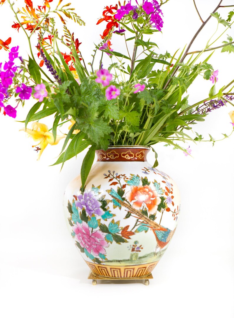Chinoiserie Ginger Jar Vase Vintage Asian Chinoiserie Vase Etsy