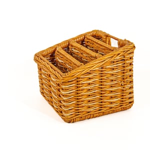Wicker Letter Holder Organizer, 4-Section Paperwork & Recipe Holder, Boho Decor
