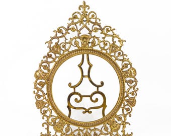 Vintage Gold Ormolu Picture Frame, Ornate Round Photo Frame, Antique Gilt Standing Frame