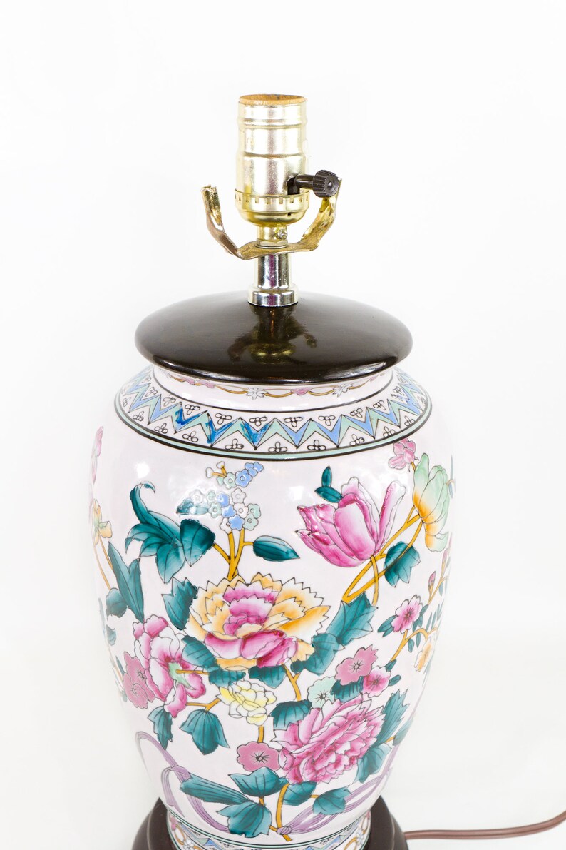Pink Chinoiserie Ginger Jar Lamp Floral Chinoiserie Table Etsy