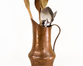 Vintage Copper Pitcher Vase French Country Utensil Holder Rustic Copper Decor