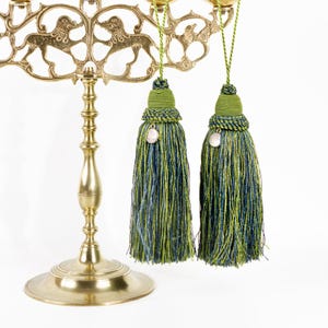 Green & Gold Key Tassels: Silk Decorative Door Knob Accents (Set of 2, 12&quot;)