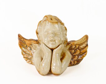 Vintage Ceramic Angel Cherub Figurine Amber Wings