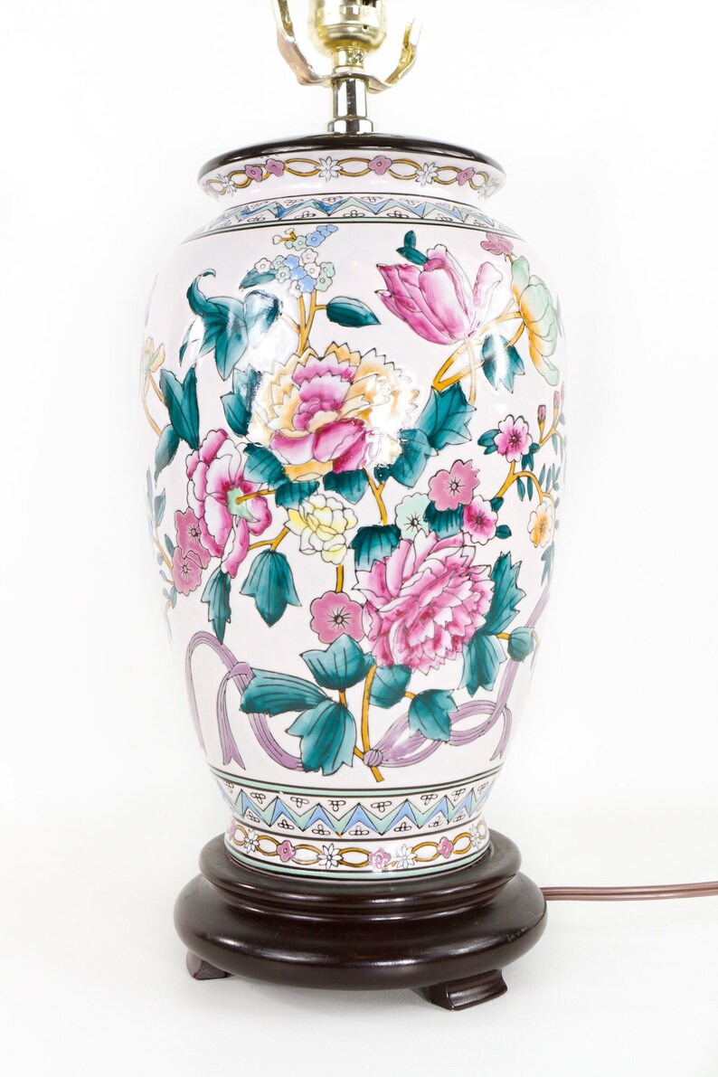 Pink Chinoiserie Ginger Jar Lamp Floral Chinoiserie Table Etsy