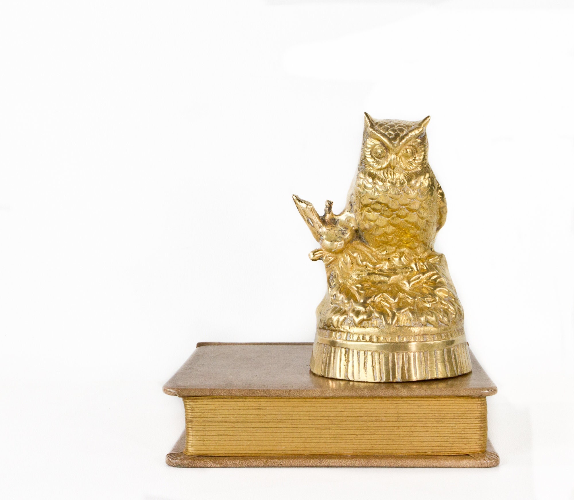Vintage Solid Brass Owl Figurine - Bookend, Decor (6" Tall, 3.25" Wide)