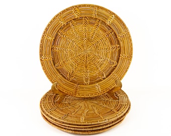 Blond Woven Bamboo Placemats – Set of 5 Pencil Bamboo Round Mats, 13”