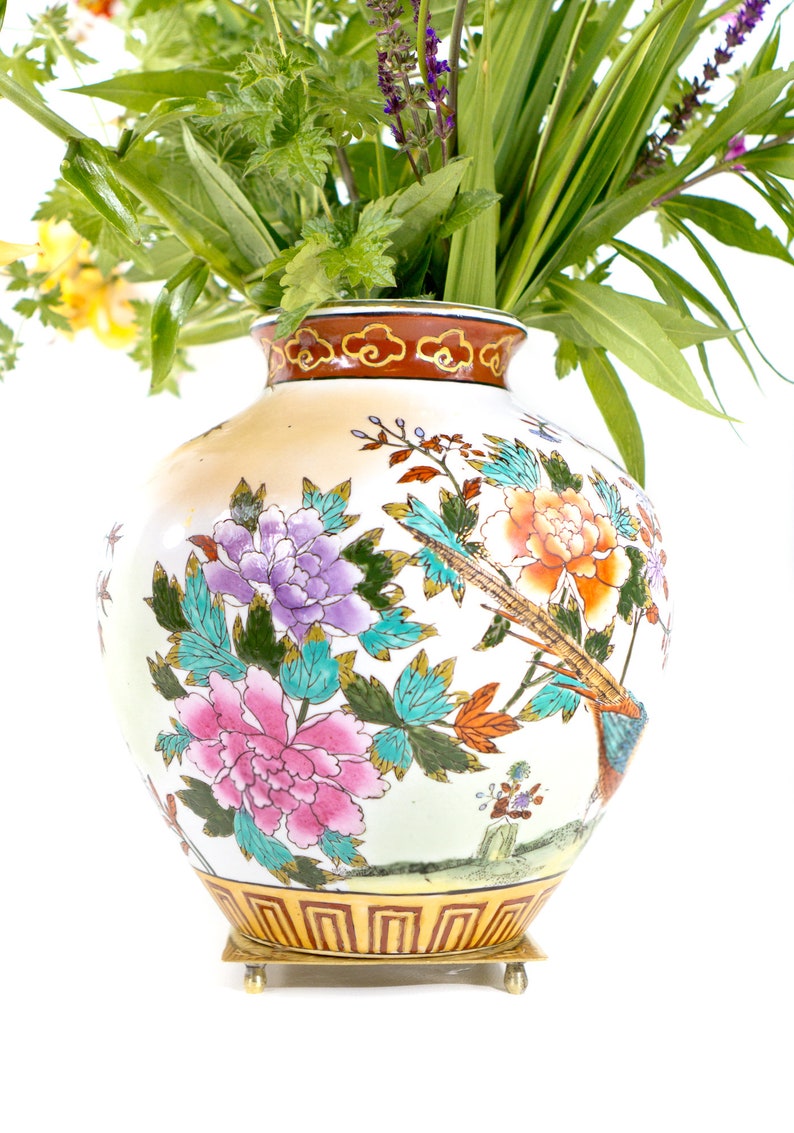 Chinoiserie Ginger Jar Vase Vintage Asian Chinoiserie Vase Etsy