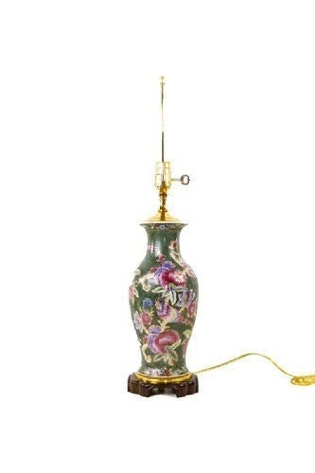 Hunter Green Chinoiserie Table Lamp From the Eighties, Green and Pink
