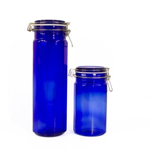 Vintage Cobalt Blue Glass Canister Set Kitchen Storage Jars