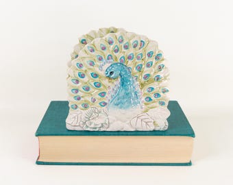 Edie Rose Peacock Napkin Holder Ceramic Blue Green