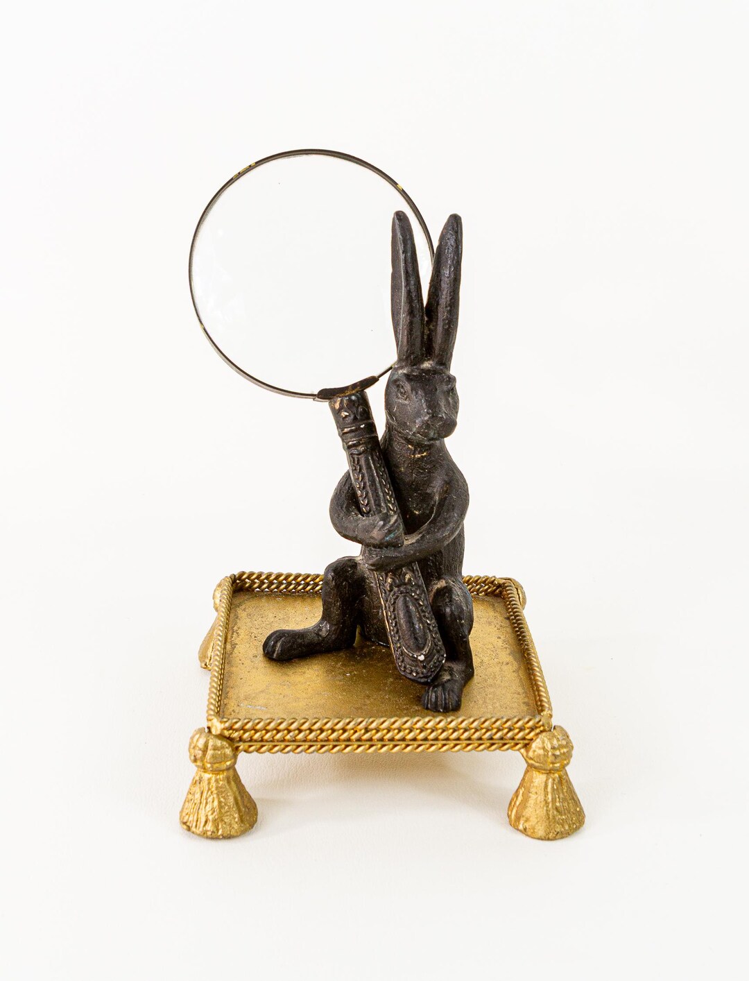 Black Bunny With Magnifying Glass Resin Rabbit Figurine Library Decor ...