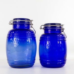 Cobalt Blue Kitchen Canister Set, Vintage Crackle Glass, Farmhouse Storage Jars, 2 & 3 Qt