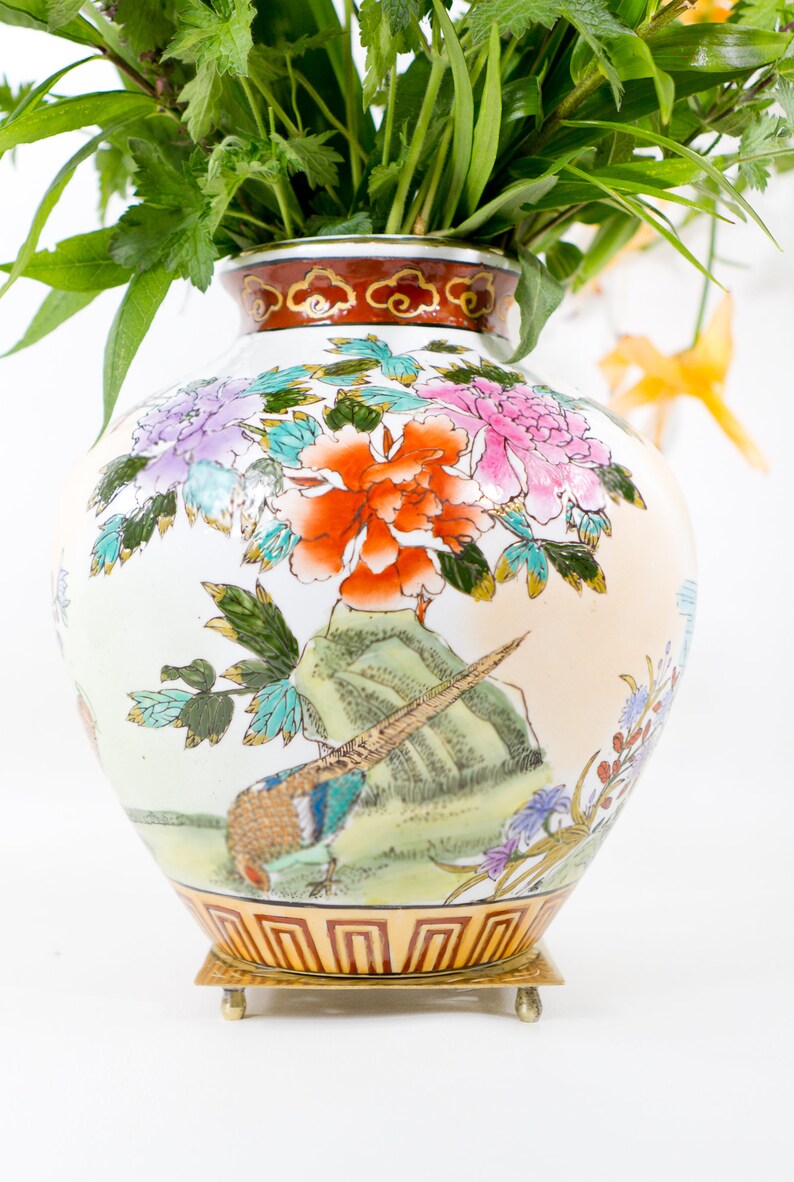 Chinoiserie Ginger Jar Vase Vintage Asian Chinoiserie Vase Etsy