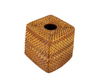 Wicker Tissue Box Cover, Square Rattan Storage, Natural Woven Basket, Rustic Boho Home Decor