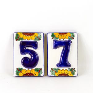 Vintage Ceramic House Number Tiles - 5 and 7, Ceramic House Number Tiles 75 or 57