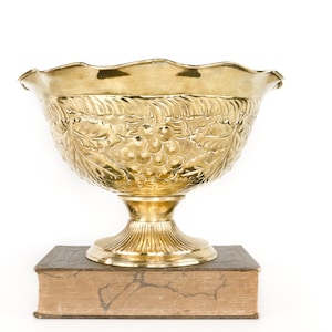 Vintage Brass Pedestal Fruit Bowl, Decorative Centerpiece, Footed Grapevine Bowl