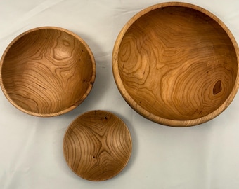 Nested Cherry Wood Bowl Trio