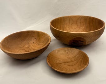 Trio of Cherry Wood Bowls