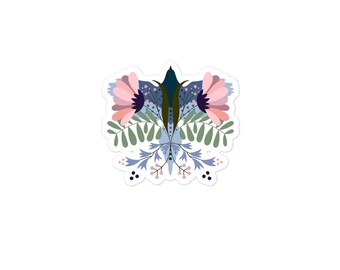 Adhesivo de vinilo floral azul con diseño de pájaro, resistente al agua, para portátil y coche.