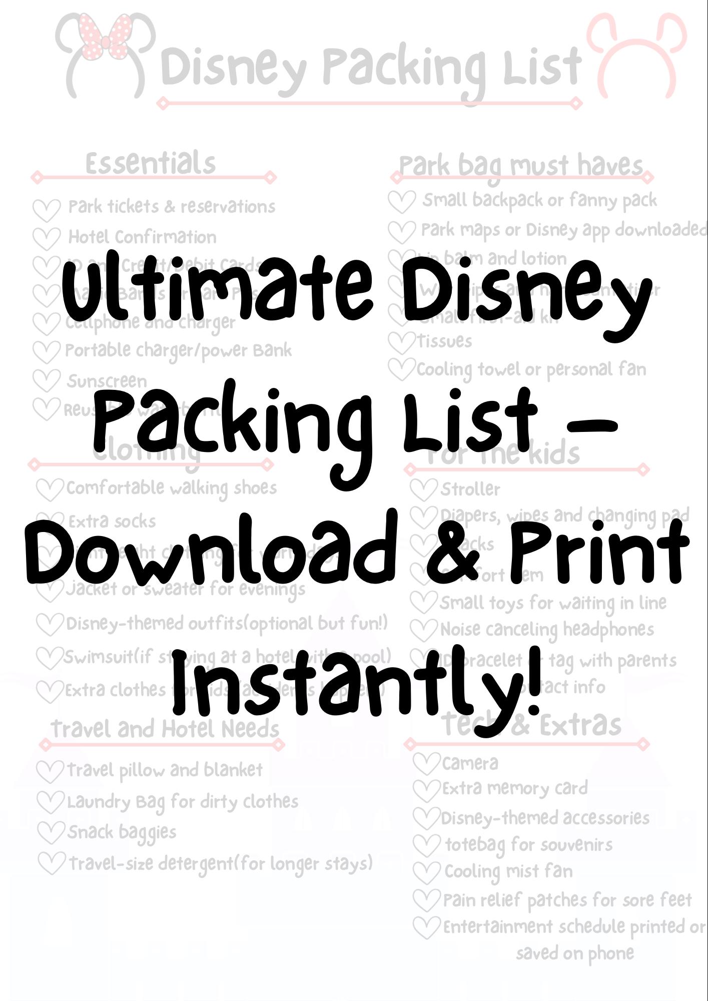Ultimate Disney Packing List – Printable Travel Checklist for Disney