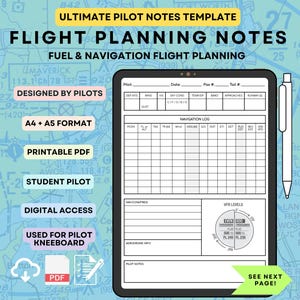 Piloto Navegação Combustível Plano de Voo Modelo de Notas de Aula de Voo Folha de Aviação para Piloto Estudante Escola de Voo Treinamento de Voo Licença de Piloto