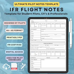 Anotações de aula de voo de piloto IFR CRAFT Pad Template Folha de aviação para PPL Escola de voo de piloto de estudante Treinamento de voo