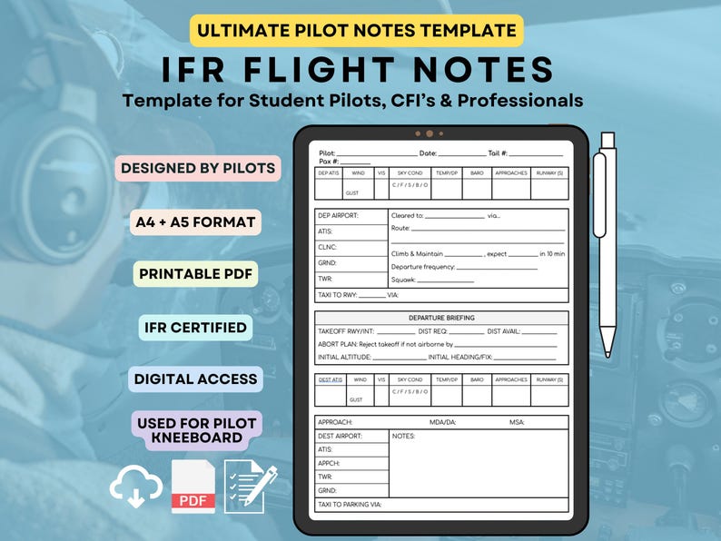 IFR Flight Notes Template Pilot Lesson Pad A4 A5 PDF Etsy