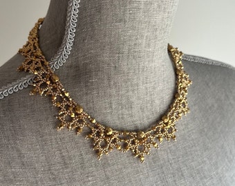 Necklace Gold tone The Victorian Handmade Swarovski Beaded Fantasy Jewelry Metallic Art Deco Bridesmaid Unique Gift Cosplay Costume