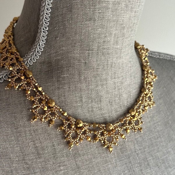 Necklace Gold tone The Victorian Handmade Swarovski Beaded Fantasy Jewelry Metallic Art Deco Bridesmaid Unique Gift Cosplay Costume