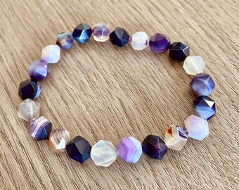One Stretch Stacking Bracelet, Purple Sardonyx Agate, Natural Crystal, Semi-Precious Stone, Choose Your Size from XXS to XXL