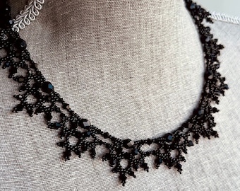 Collar personalizado, negro azabache, estilo gótico victoriano, hecho a mano, con cuentas de Swarovski, joyería gótica oscura para bodas, fantasía alternativa, bruja, vampiro, cosplay