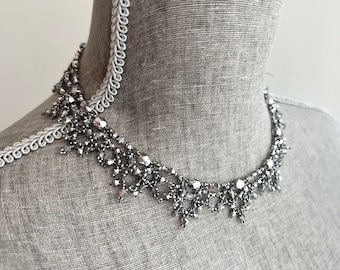 Necklace, Silver/Clear, The Victorian Handmade Swarovski Beaded Fantasy Jewelry, Metallic, Art Deco, Bridesmaid Unique Gift Cosplay Costume