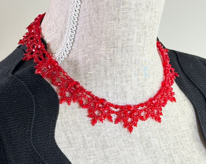 CUSTOM Necklace, Ruby Red, Victorian Handmade Swarovski Beaded Goth Gothic Fantasy Jewelry Vampire Halloween Costume Cosplay Gift Fairycore