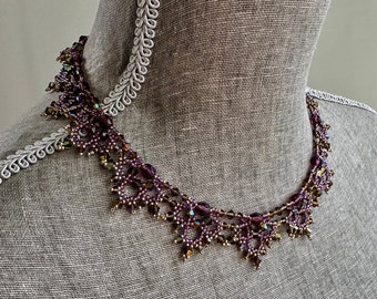 Necklace, Plum / Gold, The Victorian Handmade Beaded Swarovski Fairy Princess Whimsigothic Fairycore Fantasy Jewelry Costume Cosplay