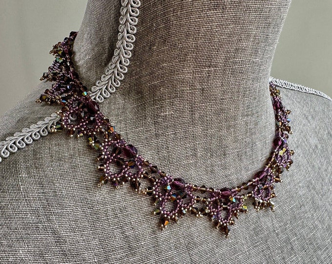 CUSTOM Necklace, Plum / Gold, The Victorian Handmade Beaded Swarovski Fairy Princess Whimsigothic Fairycore Fantasy Jewelry Costume Cosplay