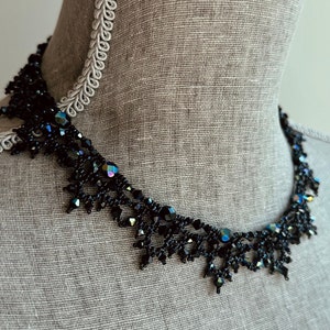 CUSTOM Necklace Iridescent Black AB, The Victorian Gothic, Handmade Swarovski Beaded Goth Wedding Fairycore Vampire Fantasy Jewelry Fairy