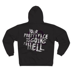 HIM Heartagram Your pretty face is going to Hell Zip up Hoodie Jacket, HIM Band Hoodie, Love-Metal Apparel, Heart Pentagram Pullover