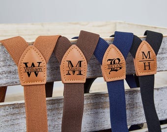 Tirantes de cuero personalizados, regalo a medida para padrinos de boda, tirantes con monograma grabado, regalo de aniversario para él.